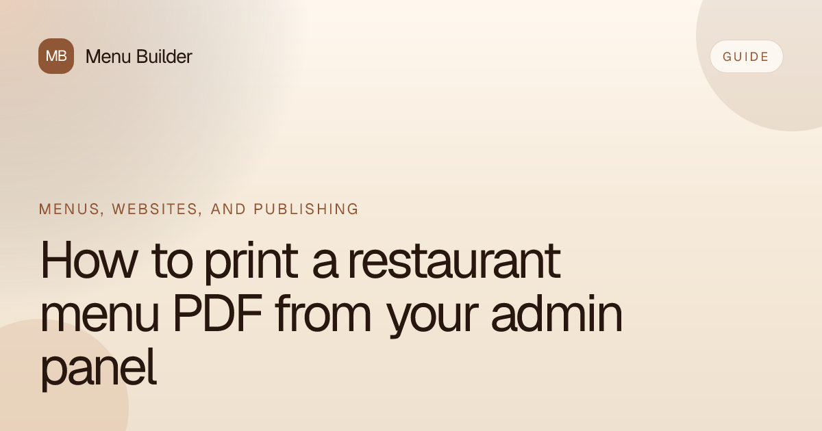 How to print a restaurant menu PDF from your admin panel